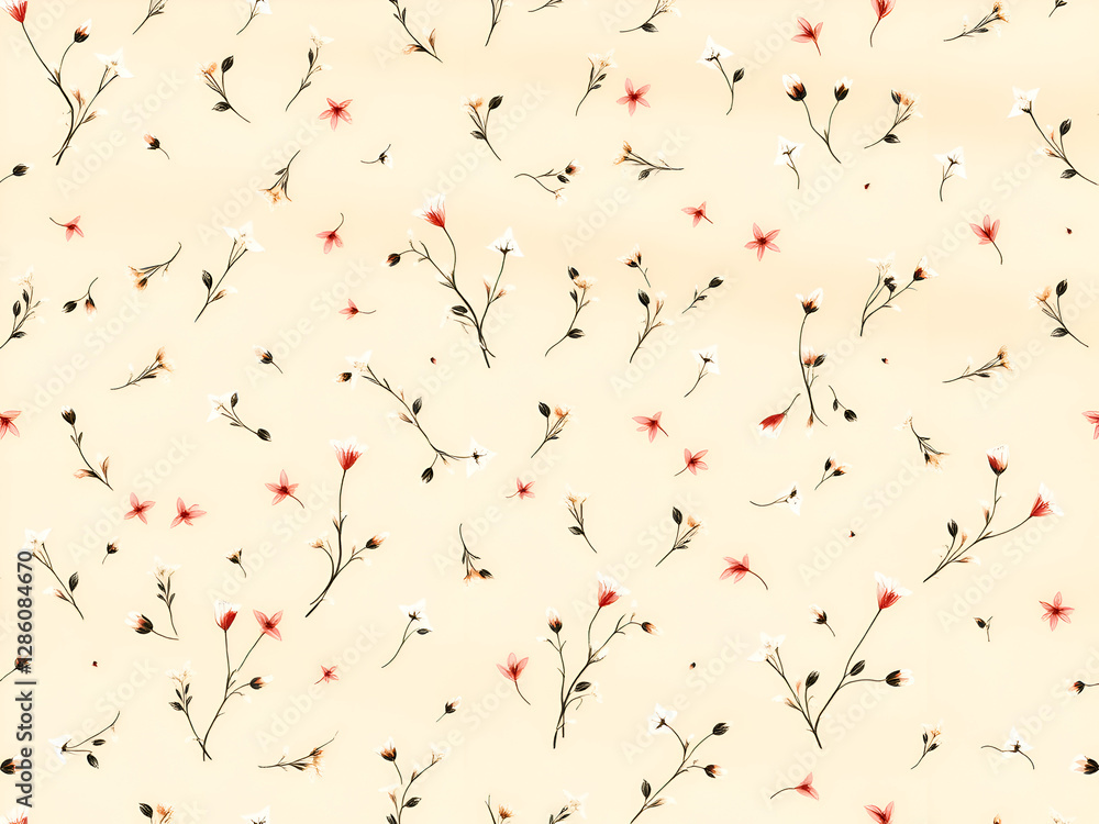 Seamless Minimalist Tiny Floral Pattern on Soft Cream Background Seamless Minimalist Tiny Floral Pattern on Soft Cream Background
