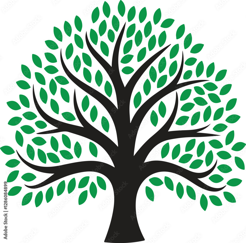 Fototapeta premium Vibrant green stylized tree graphic design., vector tree with green leaves