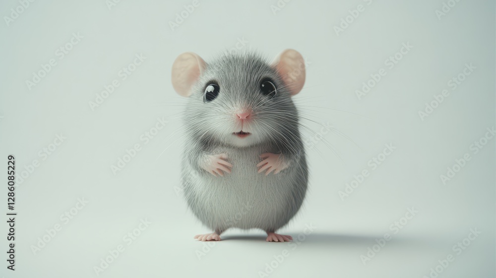 Adorable small mouse standing on white background, looking curious. Adorable small mouse standing on white background, looking curious.