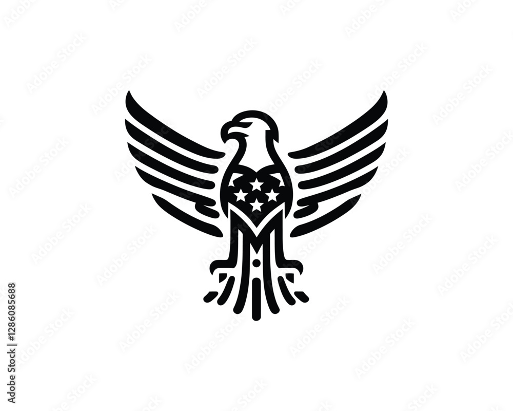 Fototapeta premium Silhouette American Eagle bird logo design icon symbol vector illustration.