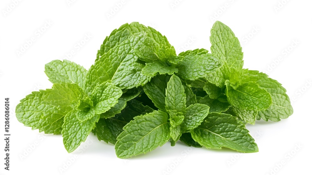 A bunch of fresh mint leaves, clean white background, transparent isolate A bunch of fresh mint leaves, clean white background, transparent isolate