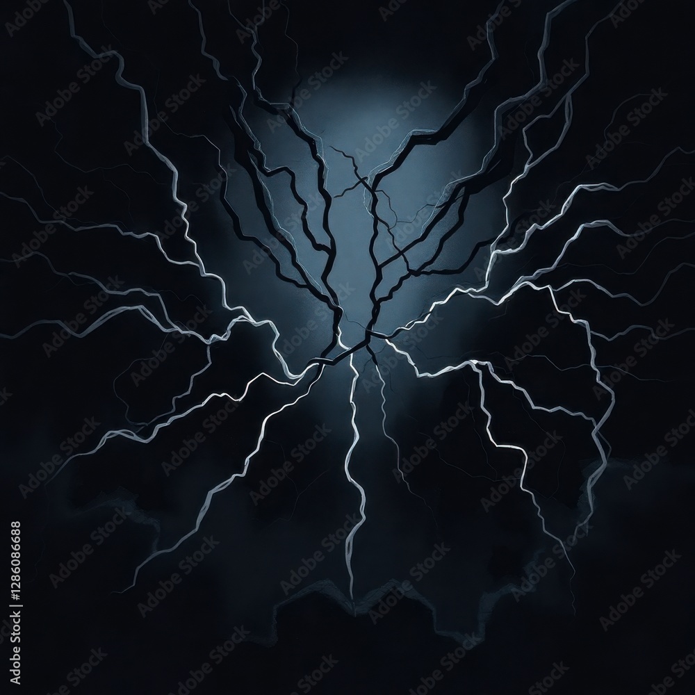 Abstract Lightning Strike Illustration with Energy Radiating From Central Point Abstract Lightning Strike Illustration with Energy Radiating From Central Point