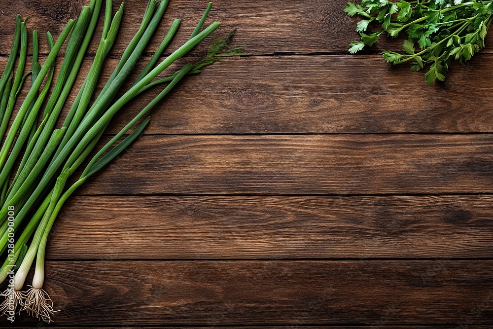 Bunch of fresh green onions on wooden table Bunch of fresh green onions on wooden table