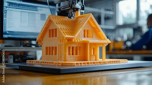 Fototapeta Naklejka Na Ścianę i Meble -  Three dimensional printed house model being created