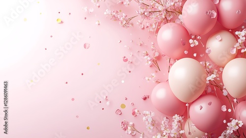 Pink birthday balloons with pink background mockupon