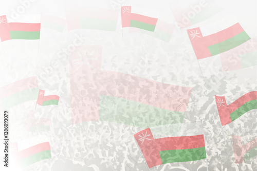 Celebratory Crowd with Oman Flags Background