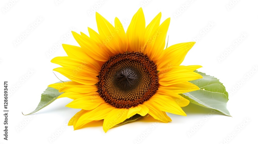 Obraz premium A bright yellow sunflower, isolated on white
