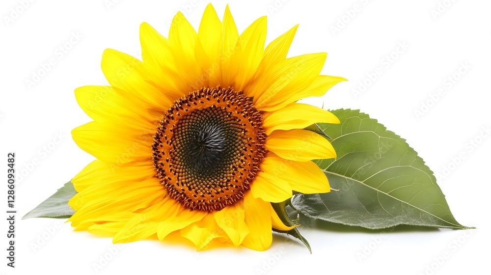 Obraz premium A bright yellow sunflower, isolated on white