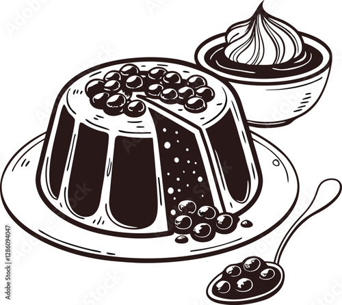 Chocolate mousse with whipped cream icon in vector design, featuring a delicious dessert with chocolate and whipped cream topping, perfect for food-themed illustrations
