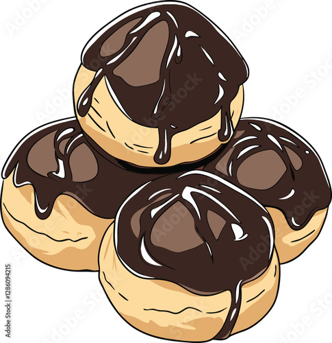 Chocolate cream puffs icon in vector design, featuring fluffy cream puffs with a chocolate drizzle, perfect for dessert-themed illustrations