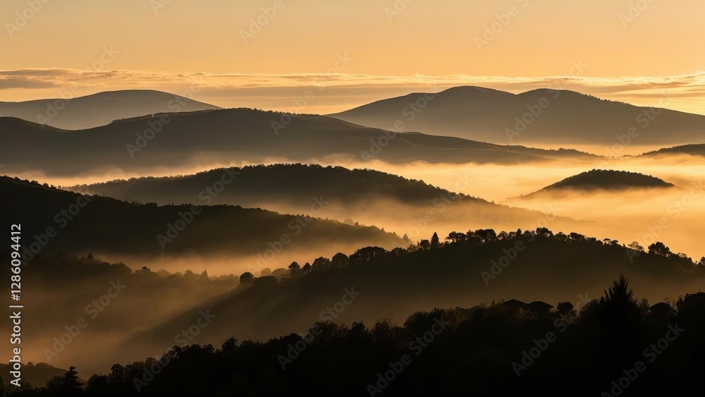Obraz premium Mountain with multi layer foggy hills