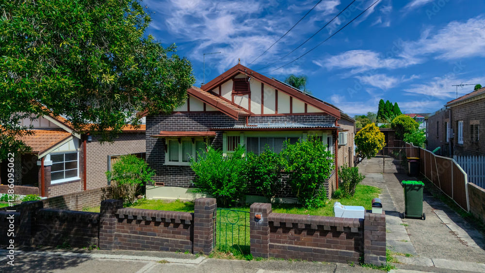 Drone View of an inner western Sydney Suburban residential Brick house in Sydney  NSW Australia