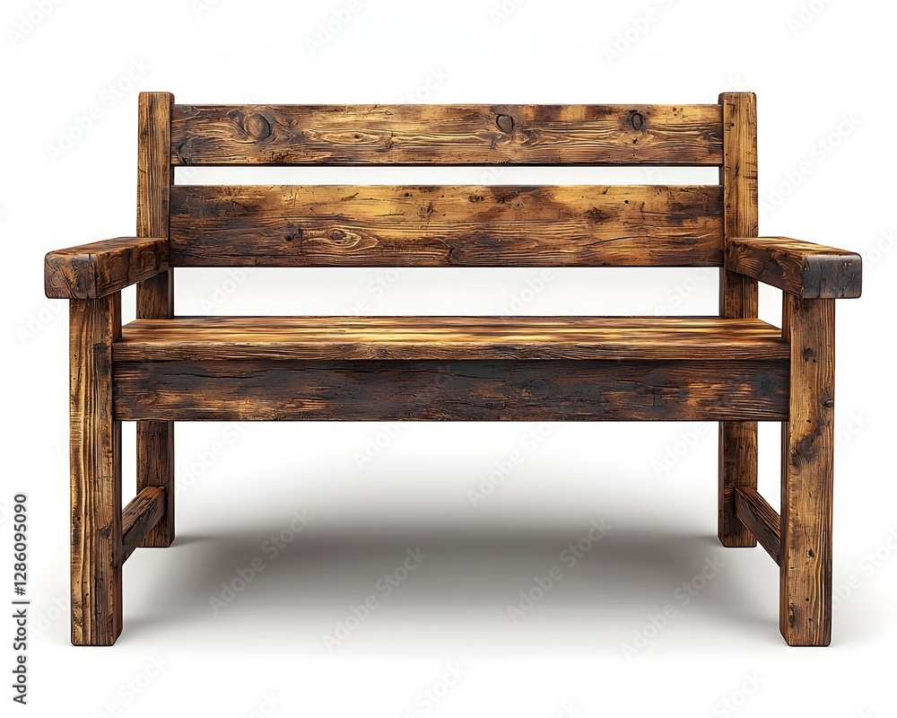 Rustic Wooden Bench with Distressed Details for Entryways or Gardens Serene White Backdrop
