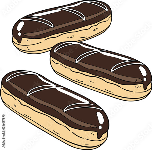 Chocolate eclairs icon in vector design, featuring delicious pastries with chocolate topping, perfect for dessert and food-themed illustrations