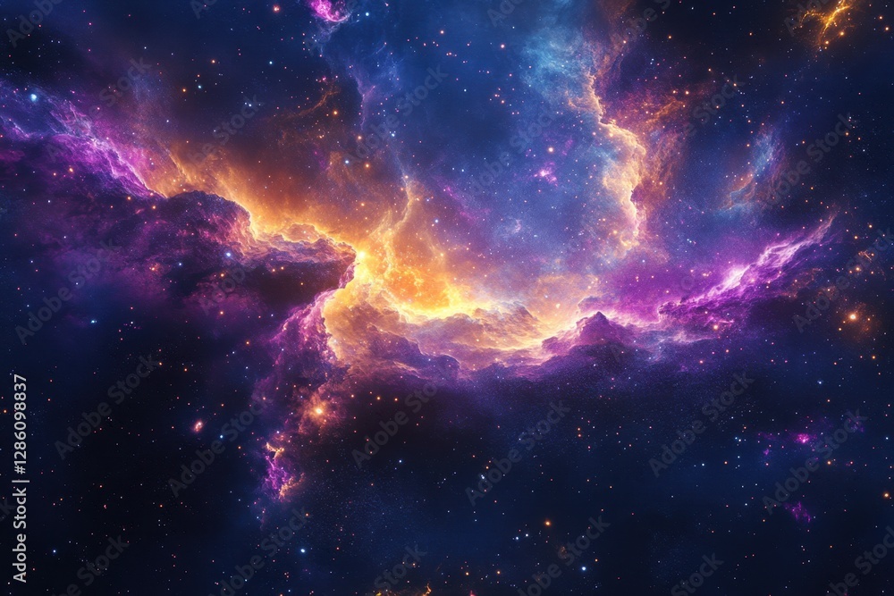 Majestic cosmic nebula illuminated by vibrant hues in a stunning display of light and color across the vast universe. Generative AI Majestic cosmic nebula illuminated by vibrant hues in a stunning display of light and color across the vast universe. Generative AI