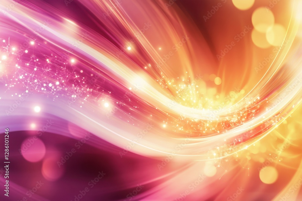 Obraz premium Vibrant swirls of light create a dazzling abstract display in hues of pink, orange, and gold for an enchanting visual experience. Generative AI