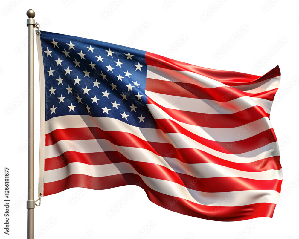 Fototapeta premium isolated american flag waving, white background