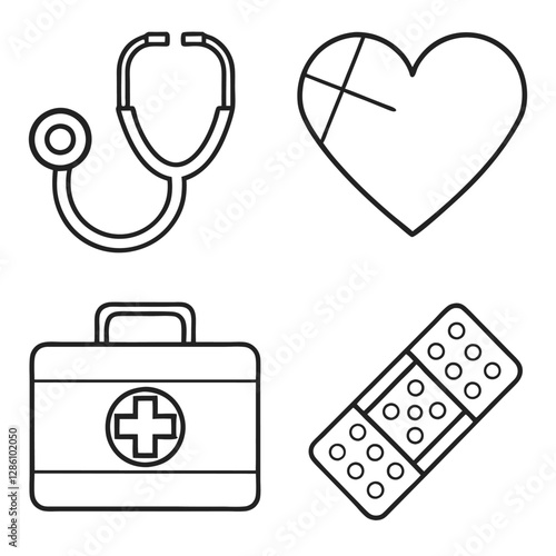 Line Art Hospital and Medical Equipment Icons