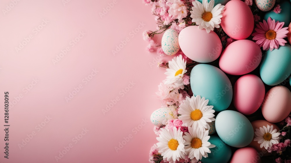 A delightful array of pastel-colored eggs nestled among flowers, creating a lovely scene that embodies the charm and joy of spring celebrations and Easter. A delightful array of pastel-colored eggs nestled among flowers, creating a lovely scene that embodies the charm and joy of spring celebrations and Easter.