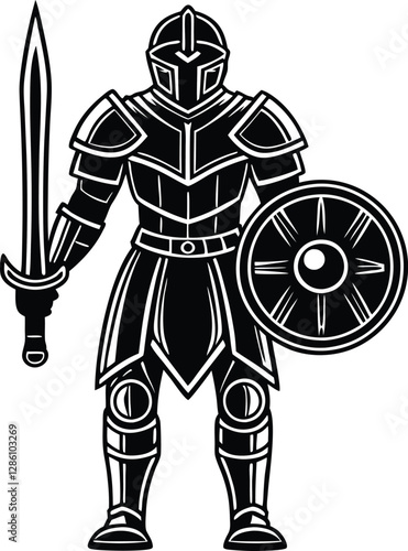 vector silhouette of a medieval knight with sword and shield ideal for historical fantasy warrior designs
