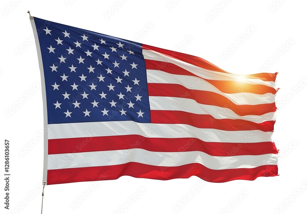 Fototapeta premium isolated american flag waving with detailed fabric texture and realistic motion effect 
