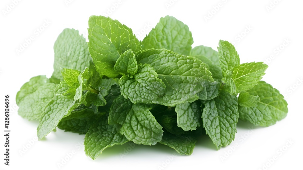 A fresh bunch of mint leaves, isolated on white A fresh bunch of mint leaves, isolated on white