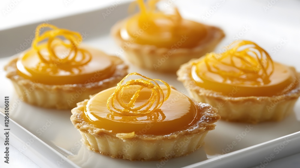 Delicious Orange Tartlets Arranged Elegantly On A White Plate Delicious Orange Tartlets Arranged Elegantly On A White Plate
