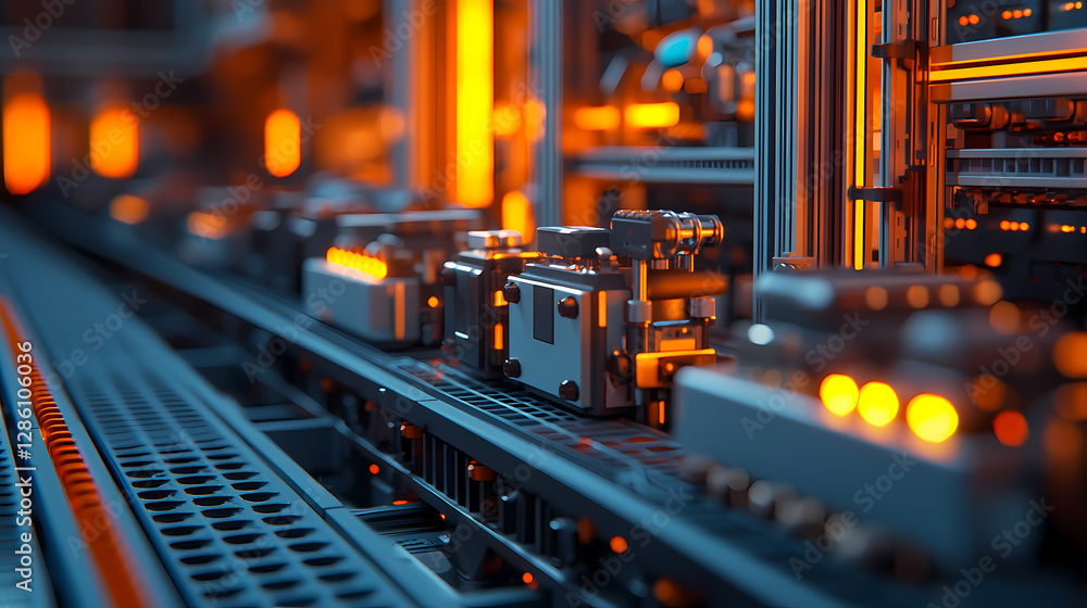 custom made wallpaper toronto digitalA close-up view of a futuristic, illuminated mechanical system with intricate components and glowing elements, showcasing advanced technology at work.