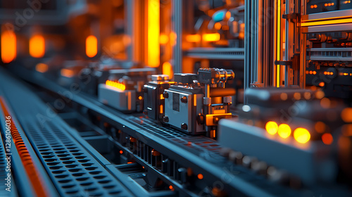 Wallpaper Mural A close-up view of a futuristic, illuminated mechanical system with intricate components and glowing elements, showcasing advanced technology at work. Torontodigital.ca