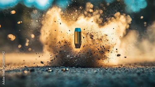 Bullet Impacting Ground Creates Dust Cloud