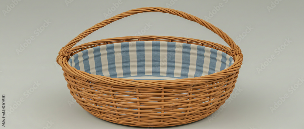 Obraz premium Round Wicker Basket with Handle Handmade Craft