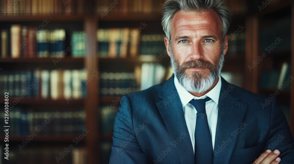 A sophisticated businessman standing confidently in a library, showcasing an air of professionalism and knowledge while surrounded by shelves filled with books. A sophisticated businessman standing confidently in a library, showcasing an air of professionalism and knowledge while surrounded by shelves filled with books.