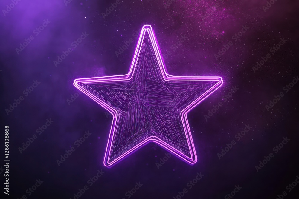 Neon purple soft light accents a simple hand-drawn star in 3D for logos. Neon purple soft light accents a simple hand-drawn star in 3D for logos.