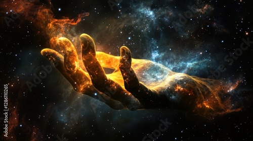 Wallpaper Mural A surreal cosmic hand reaches from a nebula, its glowing fingers sculpting new constellations Torontodigital.ca