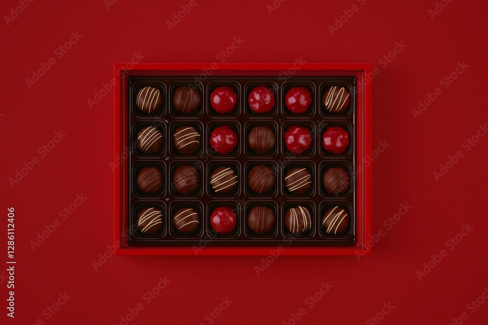 Assorted Chocolate Confectioneries in Elegant Red Box with Lid Assorted Chocolate Confectioneries in Elegant Red Box with Lid