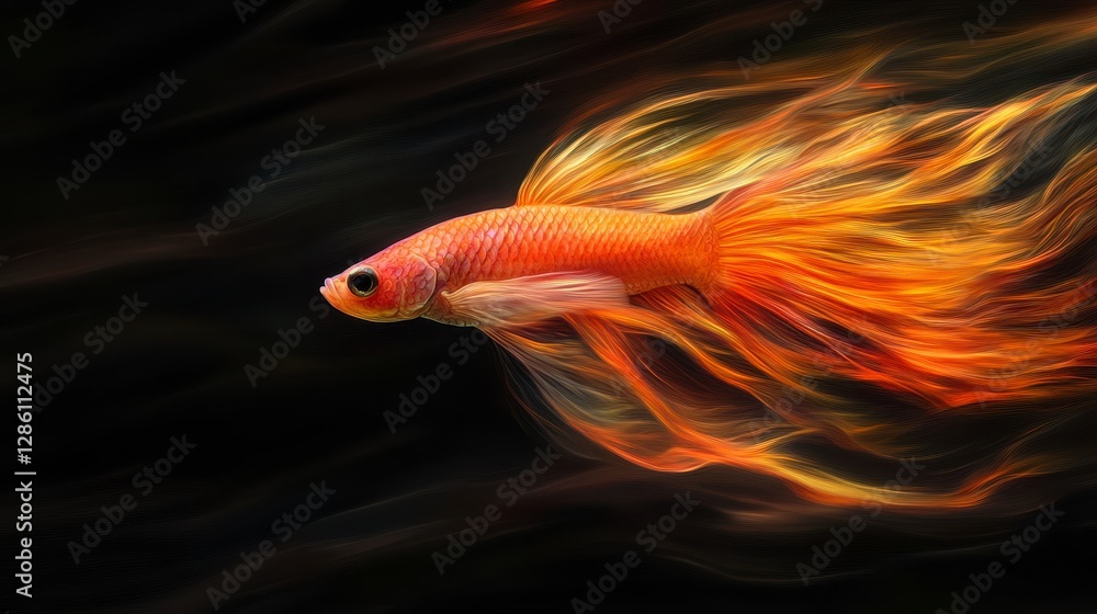 Fiery Orange Betta Fish Artistic Tail Aquatic Life Fiery Orange Betta Fish Artistic Tail Aquatic Life