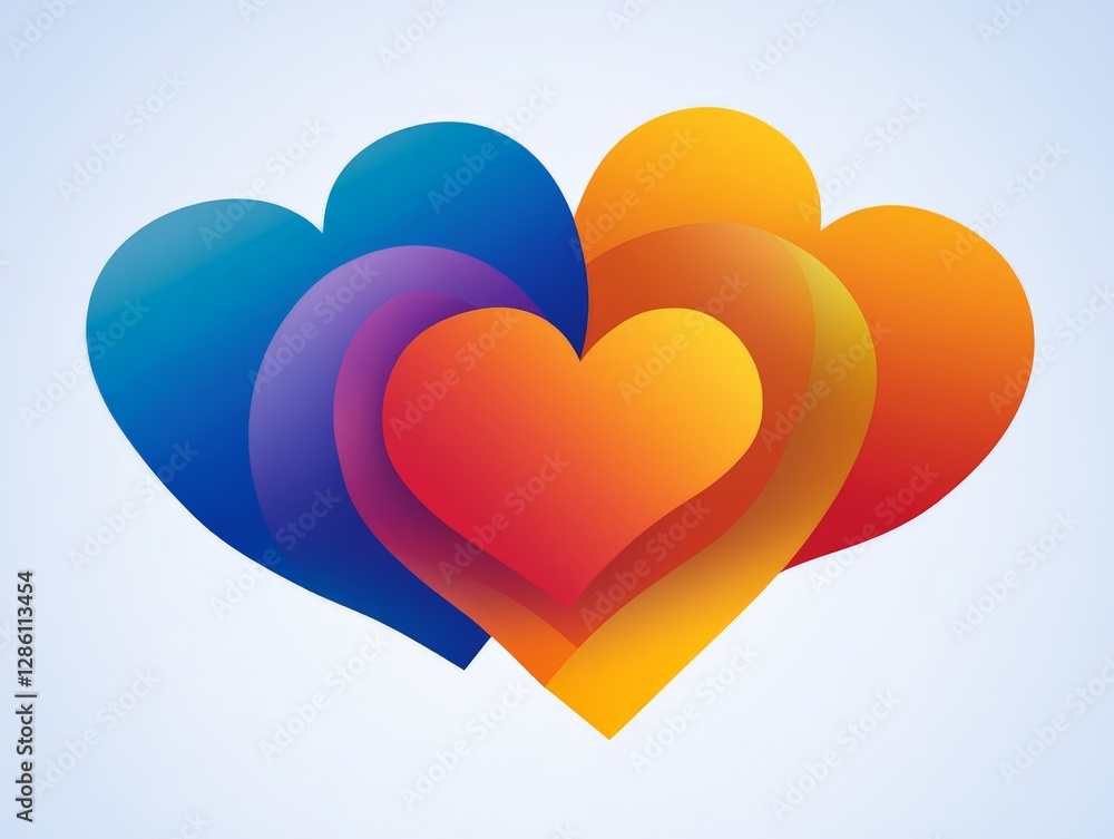 Vibrant overlapping abstract hearts in blue orange and red gradient with smooth edges and modern minimalist design for romantic digital wallpaper and creative background Vibrant overlapping abstract hearts in blue orange and red gradient with smooth edges and modern minimalist design for romantic digital wallpaper and creative background