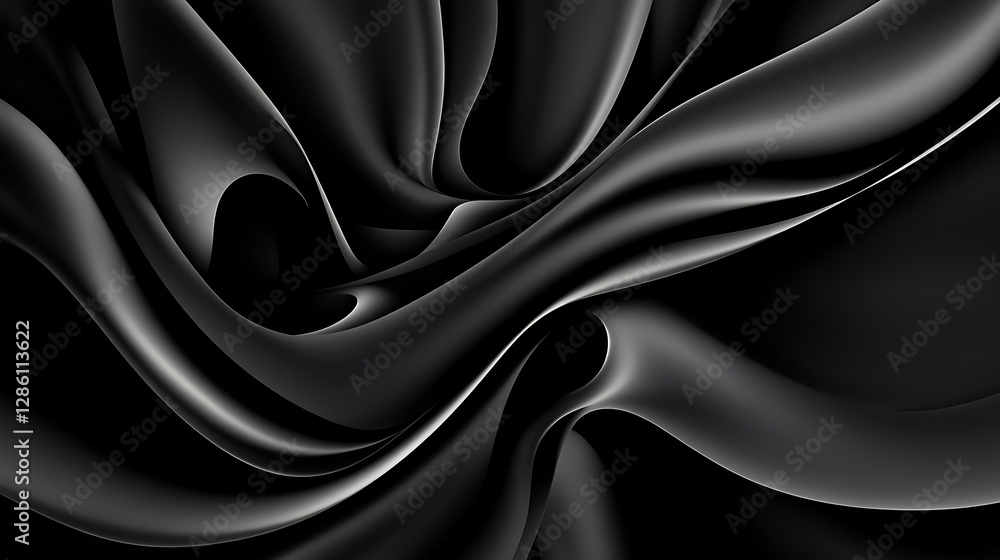 Fototapeta premium Fluid Black Silk Drape: A 3D Rendered Abstract AI Generated