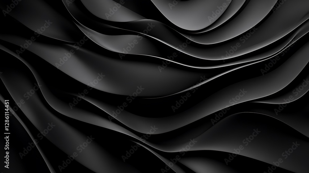 Fototapeta premium Abstract Black Fabric Drape: 3D Render of Flowing Waves AI Generated