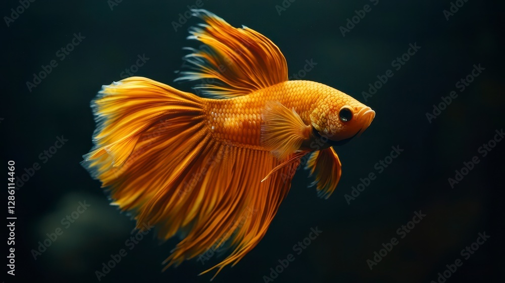 Golden Betta Fish Stunning Tail Aquarium Underwater Golden Betta Fish Stunning Tail Aquarium Underwater