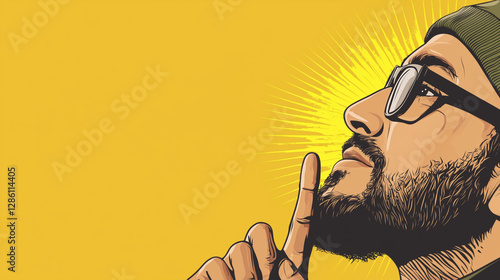 AI Image. Illustrative pop art background with Islamic man. Mubarak concept