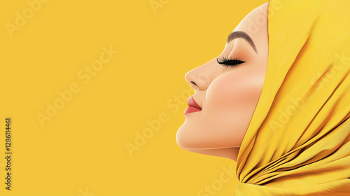 AI Image. Illustrative pop art background with Islamic woman. Mubarak concept