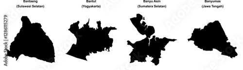 Bantaeng, Bantul, Banyu Asin, Banyumas outline maps