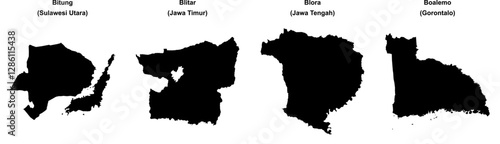 Bitung, Blitar, Blora, Boalemo outline maps