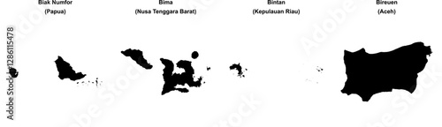 Biak Numfor, Bima, Bintan, Bireuen outline maps