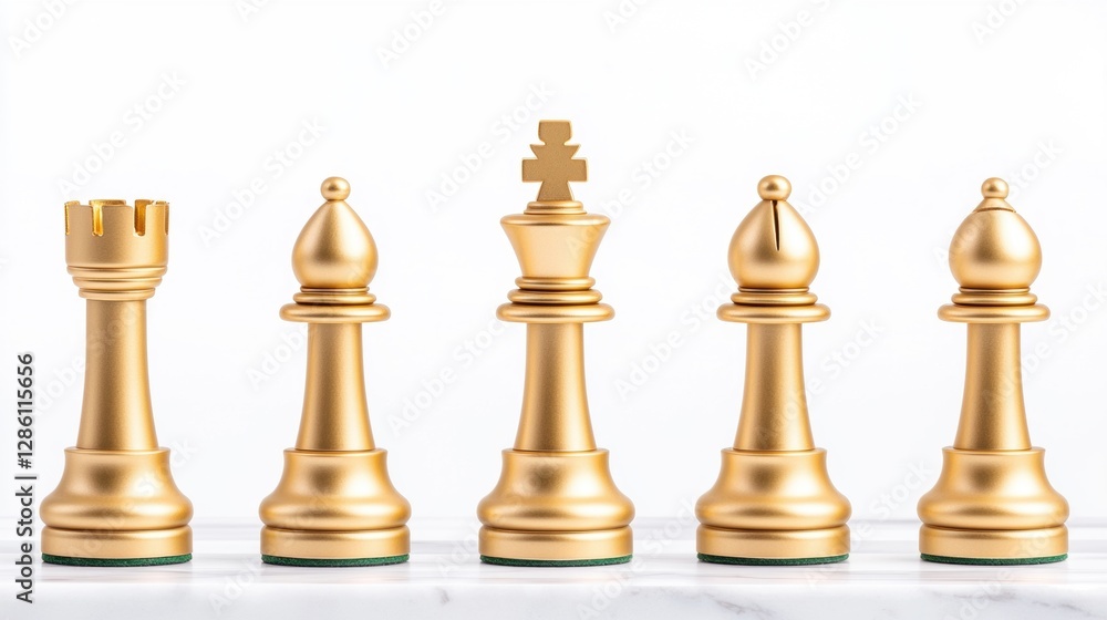 Opulent Gold Chess Set Displayed on Elegant Surface at Marble Background Opulent Gold Chess Set Displayed on Elegant Surface at Marble Background