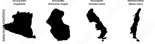 Gunung Kidul, Gunung Mas, Gunungsitoli, Halmahera Barat outline maps