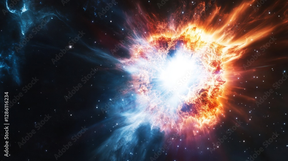 A quantum explosion triggers a chain reaction, creating an expanding nebula of luminous dust A quantum explosion triggers a chain reaction, creating an expanding nebula of luminous dust