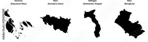 Karimun, Karo, Katingan, Kaur outline maps