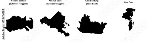 Konawe Selatan, Konawe Utara, Kota Bandung, Kota Baru outline maps